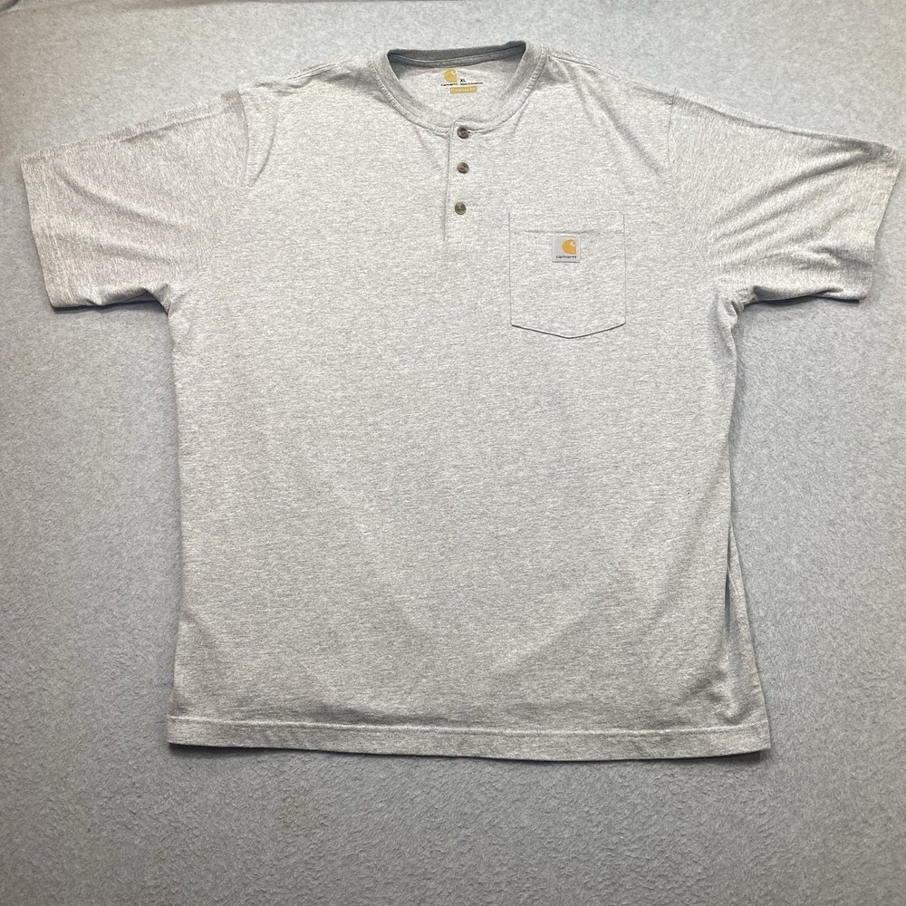 Carhartt Henley TShirt Sz XL Mens Gray Workwear Original Fit Pocket Heavy Duty